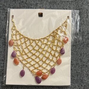 Zara Gold Net Necklace with Purple and Orange Beads